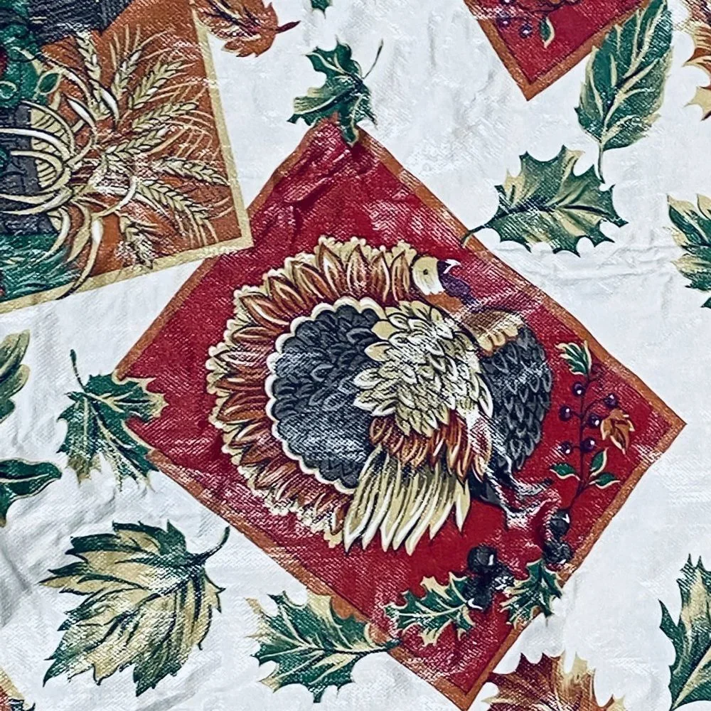Vintage Vinyl Oblong Table Cover Tablecloth Fall Thanksgiving Turkey Scarecrow